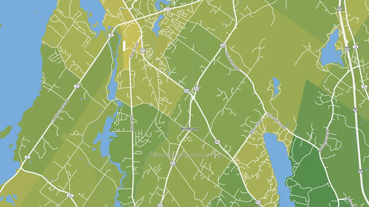 Map of the best neighborhoods in the 04062 area, with better matches in green and worse matches in red