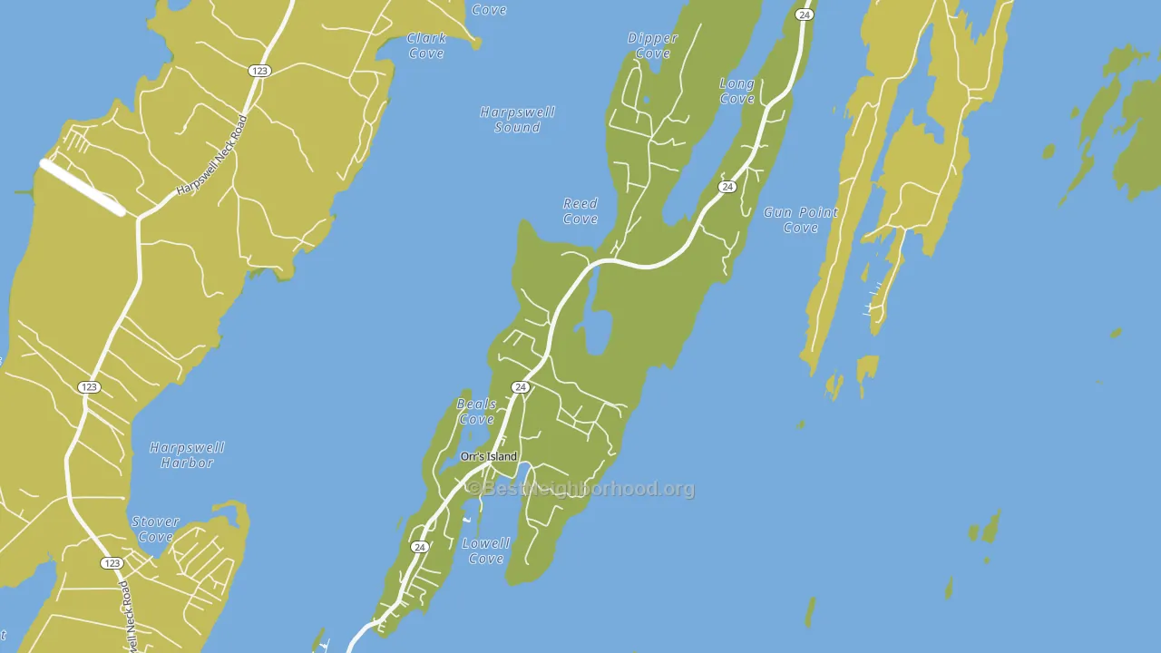 Map of the best neighborhoods in the 04066 area, with better matches in green and worse matches in red