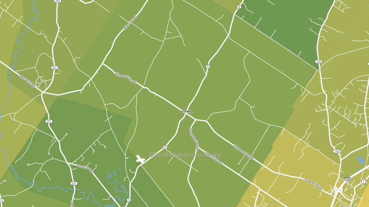 Map of the best neighborhoods in the 04069 area, with better matches in green and worse matches in red