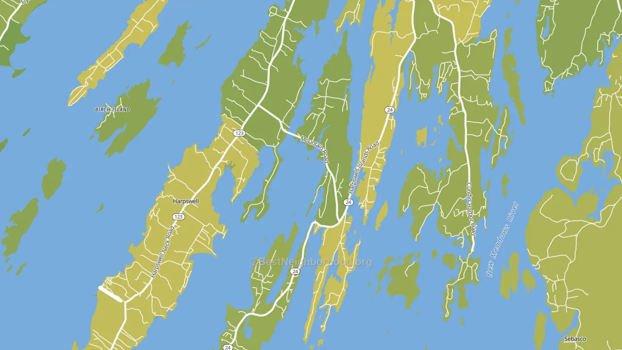 Map of the best neighborhoods in the 04079 area, with better matches in green and worse matches in red