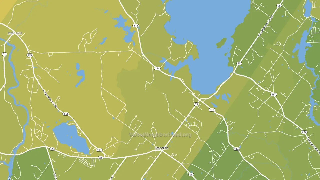 Map of the best neighborhoods in the 04084 area, with better matches in green and worse matches in red