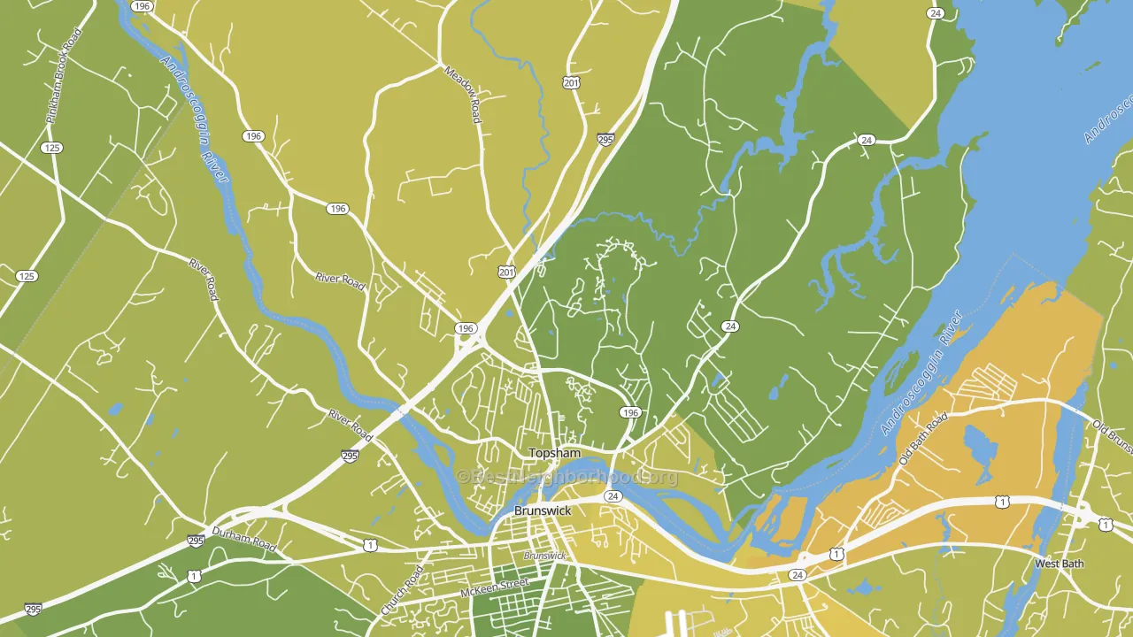 Map of the best neighborhoods in the 04086 area, with better matches in green and worse matches in red