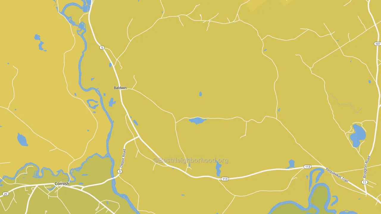 Map of the best neighborhoods in the 04091 area, with better matches in green and worse matches in red