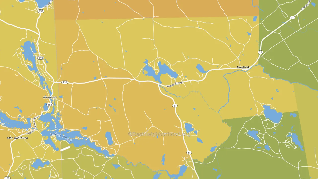 Map of the best neighborhoods in the 04095 area, with better matches in green and worse matches in red