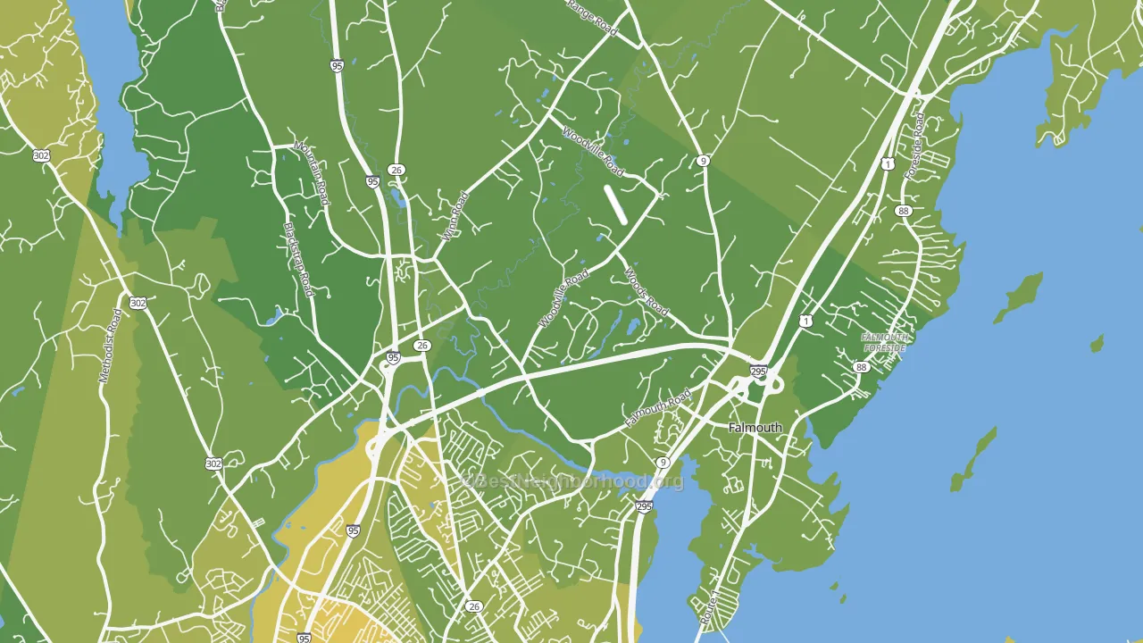 Map of the best neighborhoods in the 04105 area, with better matches in green and worse matches in red