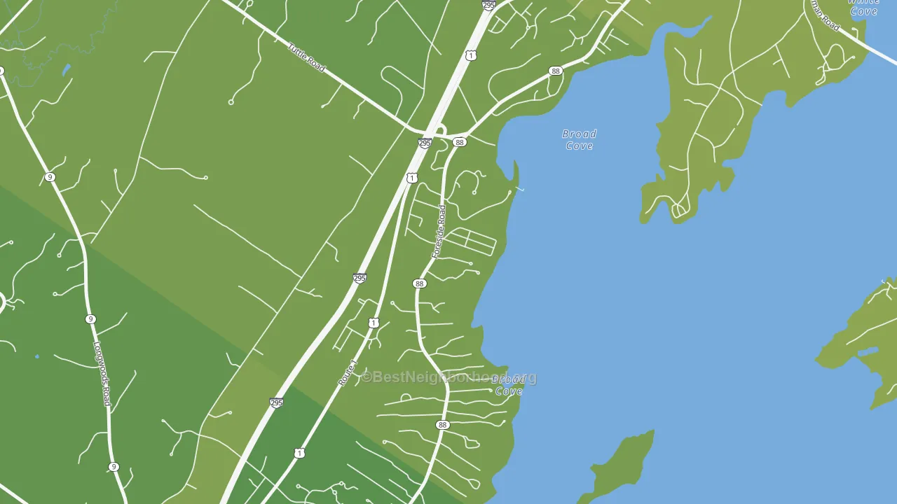 Map of the best neighborhoods in the 04110 area, with better matches in green and worse matches in red