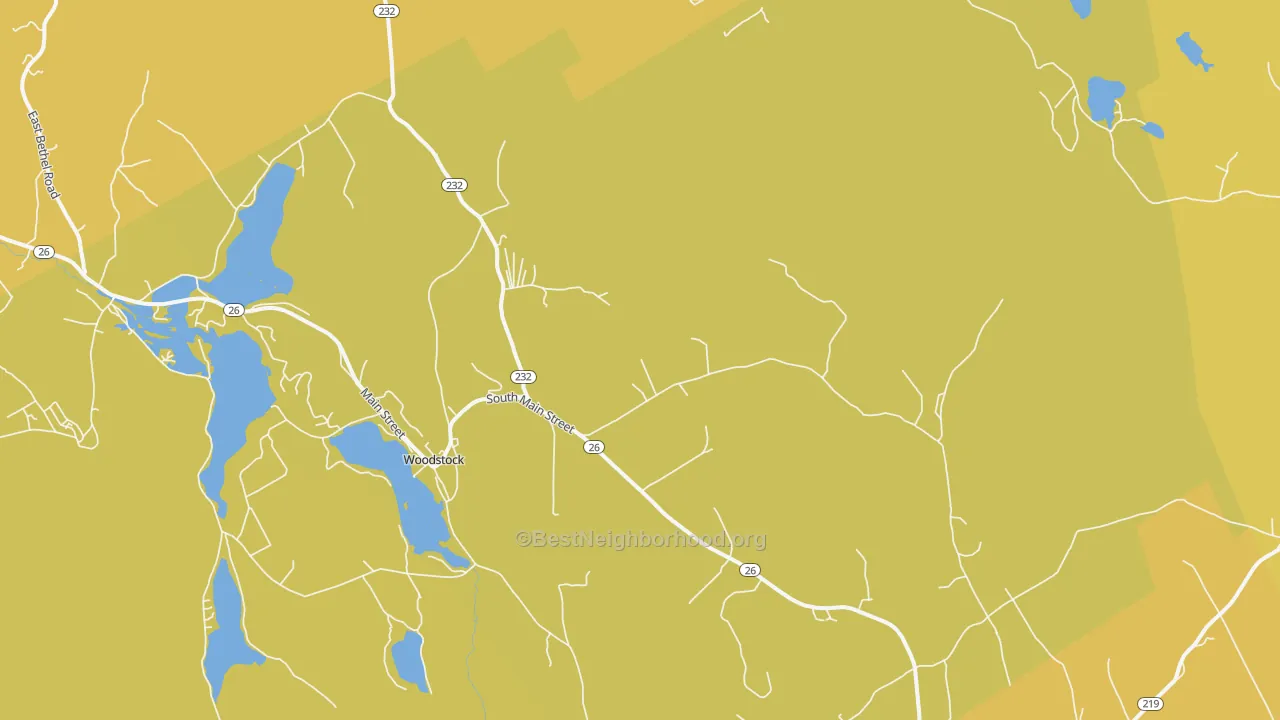 Map of the best neighborhoods in the 04219 area, with better matches in green and worse matches in red