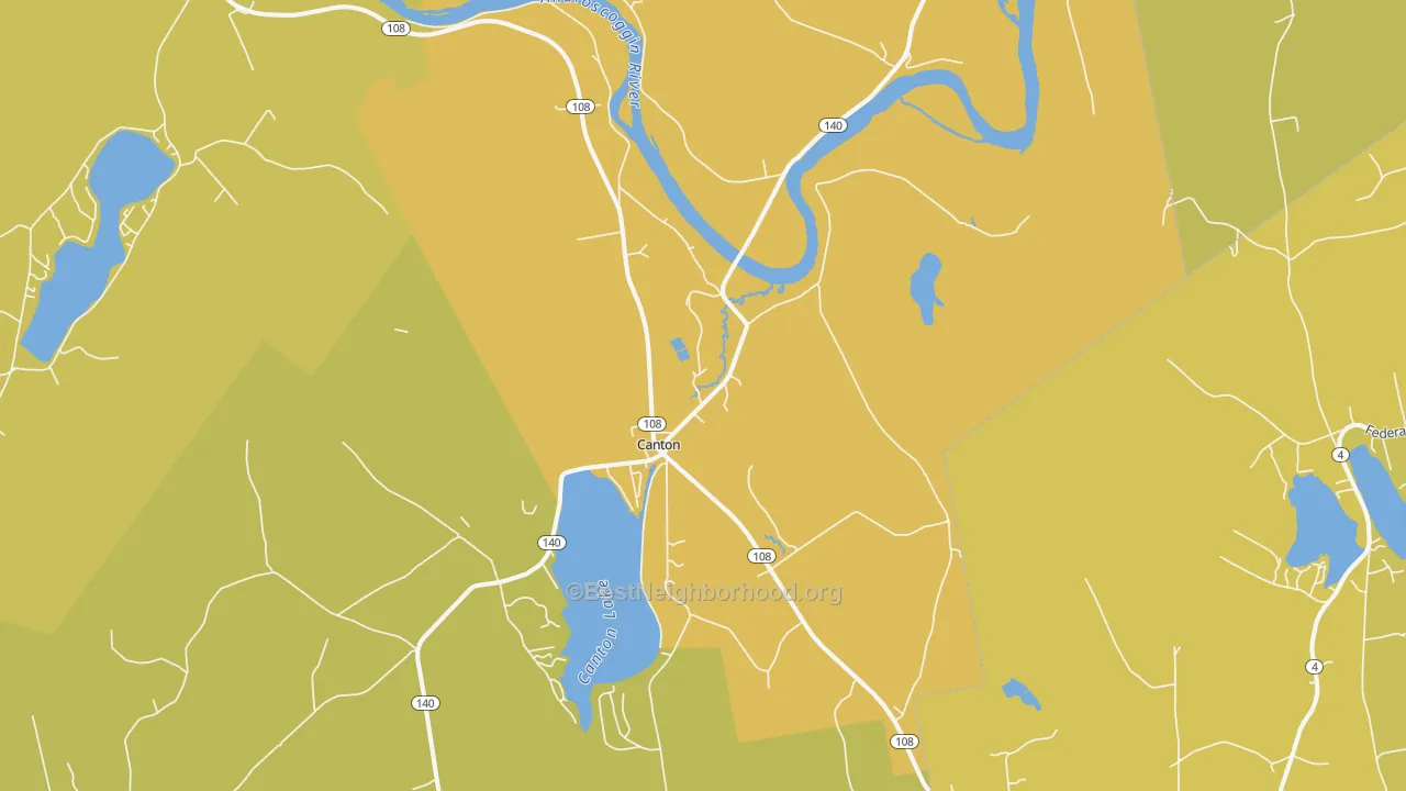Map of the best neighborhoods in the 04221 area, with better matches in green and worse matches in red