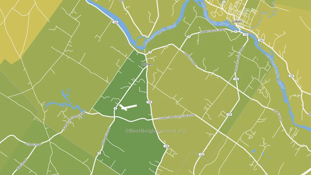 Map of the best neighborhoods in the 04222 area, with better matches in green and worse matches in red