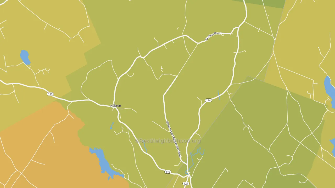 Map of the best neighborhoods in the 04238 area, with better matches in green and worse matches in red