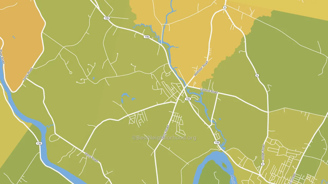 Map of the best neighborhoods in the 04250 area, with better matches in green and worse matches in red