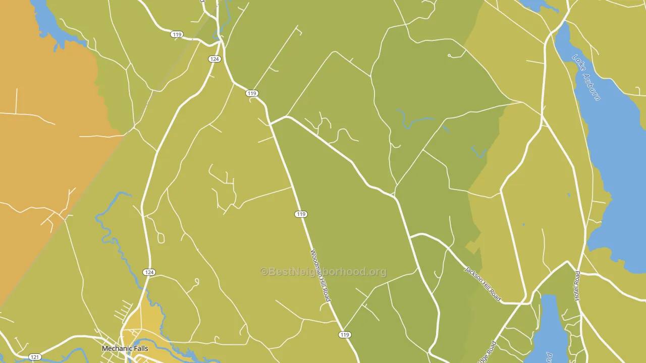 Map of the best neighborhoods in the 04258 area, with better matches in green and worse matches in red