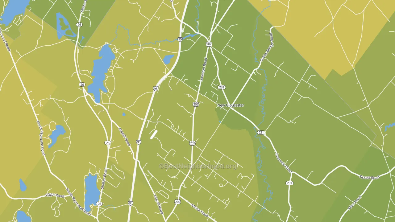 Map of the best neighborhoods in the 04260 area, with better matches in green and worse matches in red