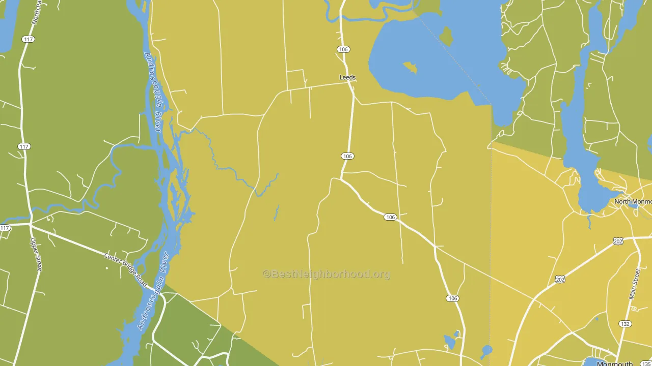 Map of the best neighborhoods in the 04263 area, with better matches in green and worse matches in red