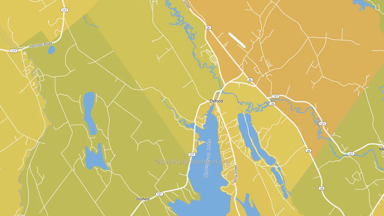 Map of the best neighborhoods in the 04270 area, with better matches in green and worse matches in red