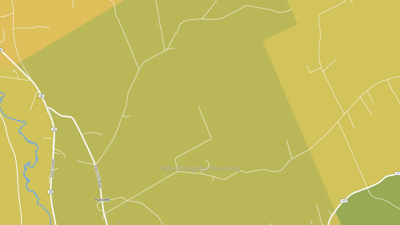 Map of the best neighborhoods in the 04271 area, with better matches in green and worse matches in red