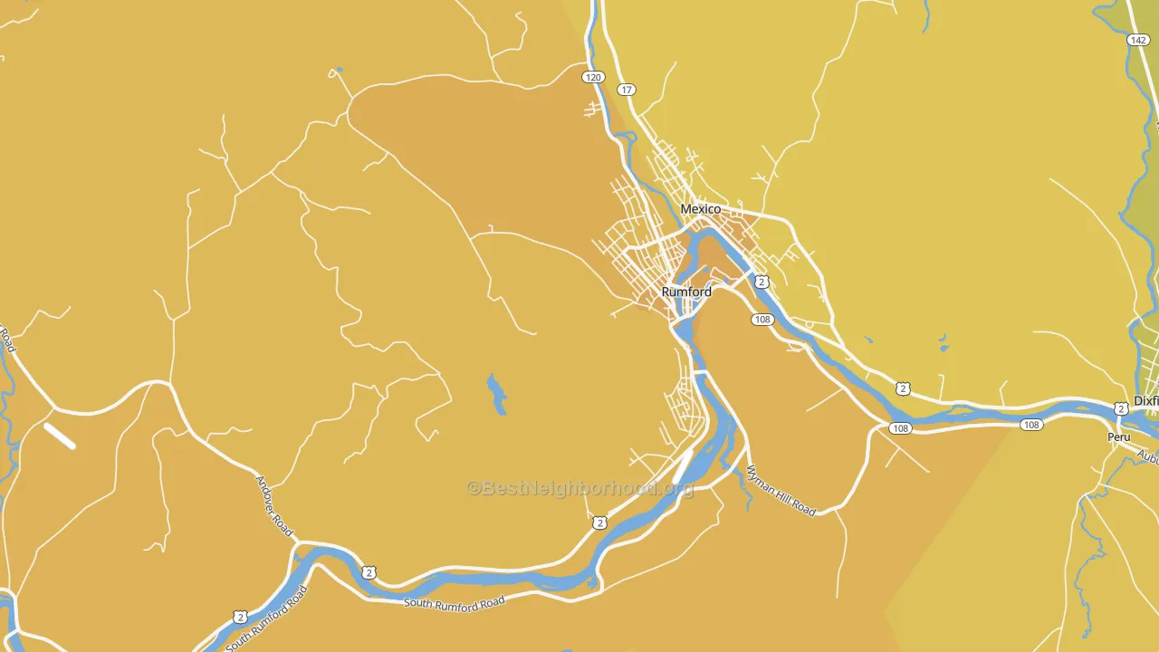Map of the best neighborhoods in the 04276 area, with better matches in green and worse matches in red