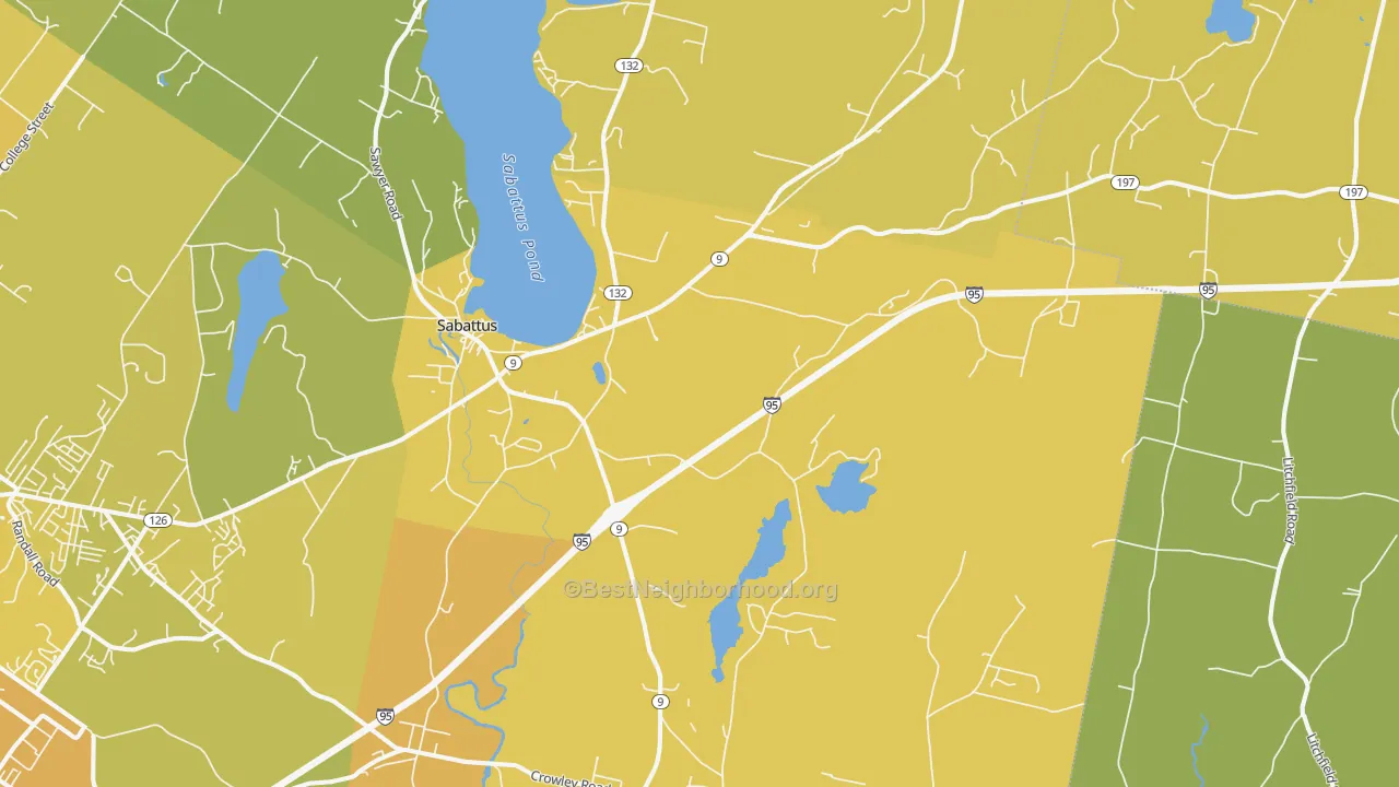 Map of the best neighborhoods in the 04280 area, with better matches in green and worse matches in red