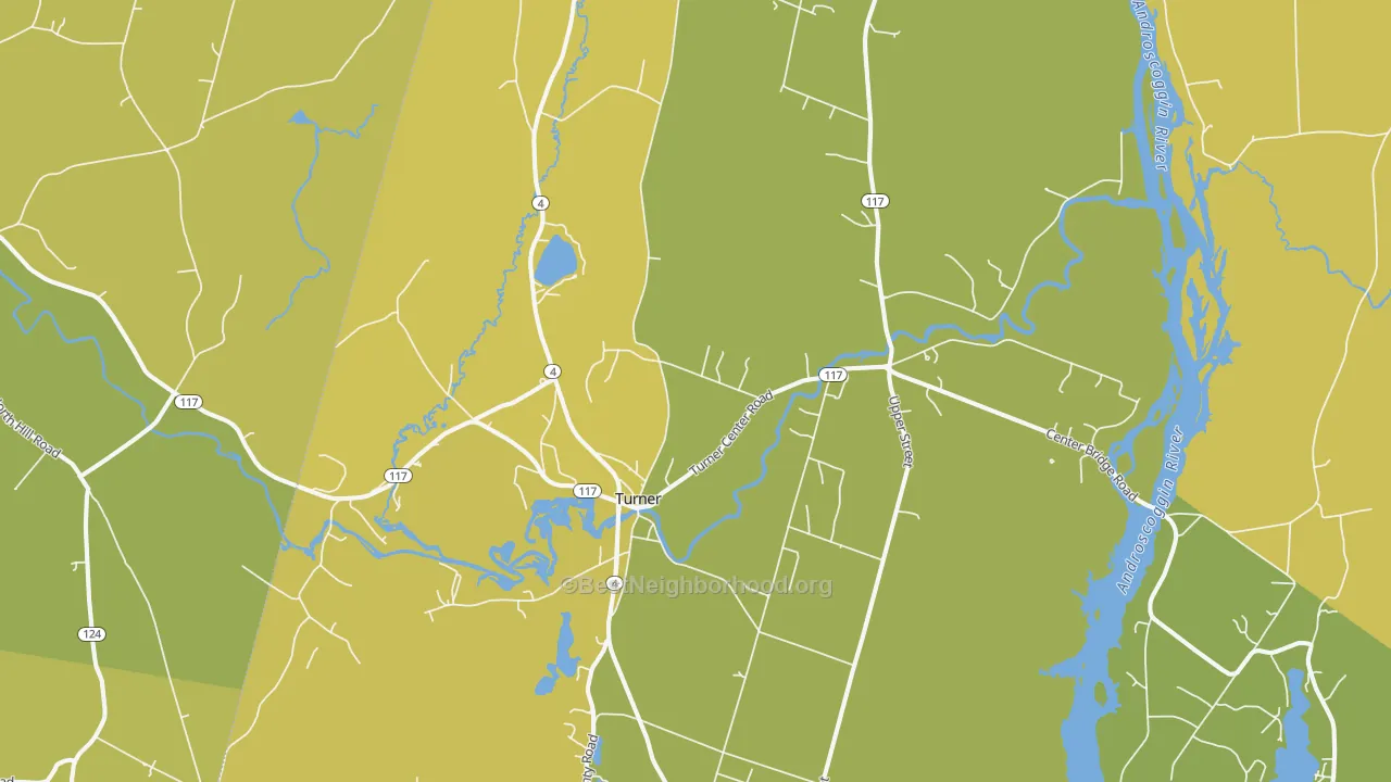 Map of the best neighborhoods in the 04282 area, with better matches in green and worse matches in red