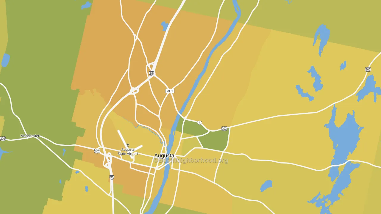 Map of the best neighborhoods in the 04330 area, with better matches in green and worse matches in red