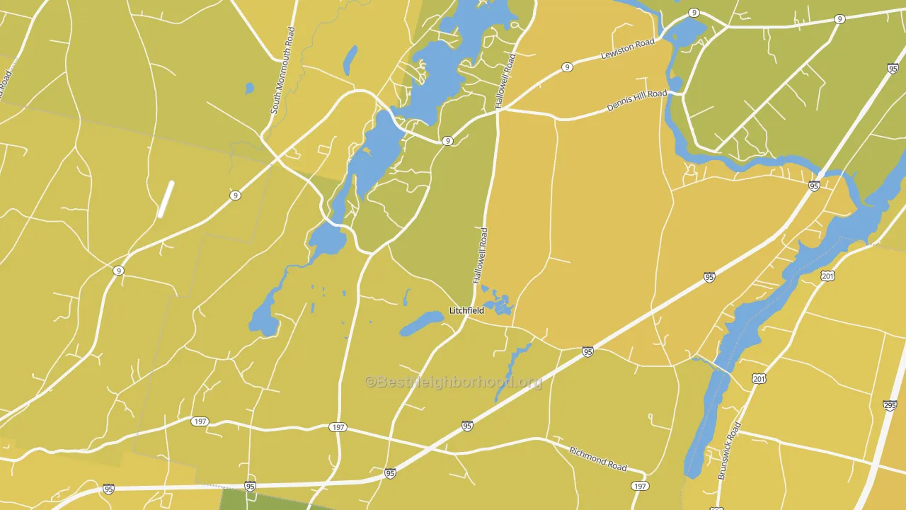 Map of the best neighborhoods in the 04350 area, with better matches in green and worse matches in red