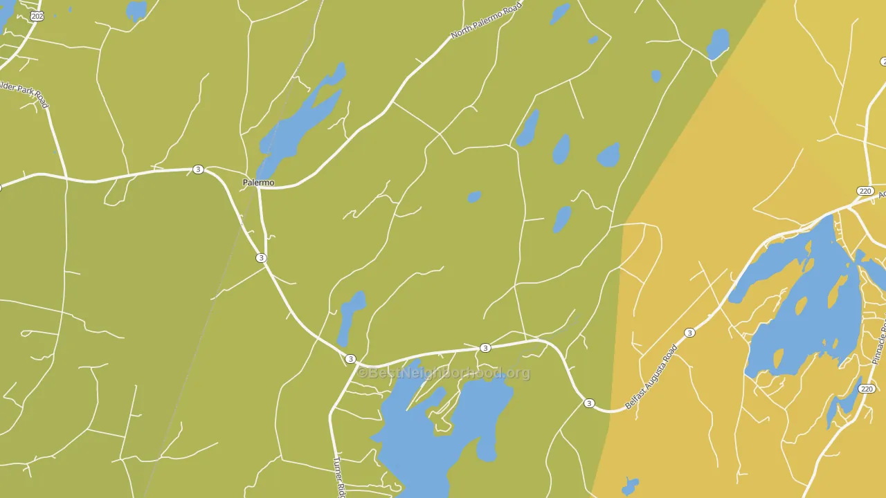Map of the best neighborhoods in the 04354 area, with better matches in green and worse matches in red