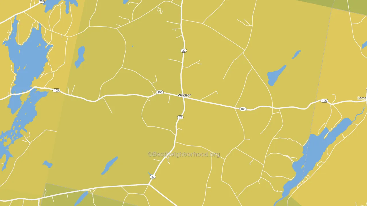 Map of the best neighborhoods in the 04363 area, with better matches in green and worse matches in red