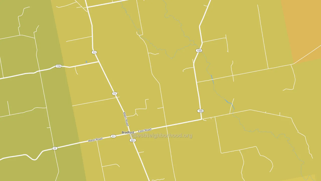 Map of the best neighborhoods in the 04410 area, with better matches in green and worse matches in red