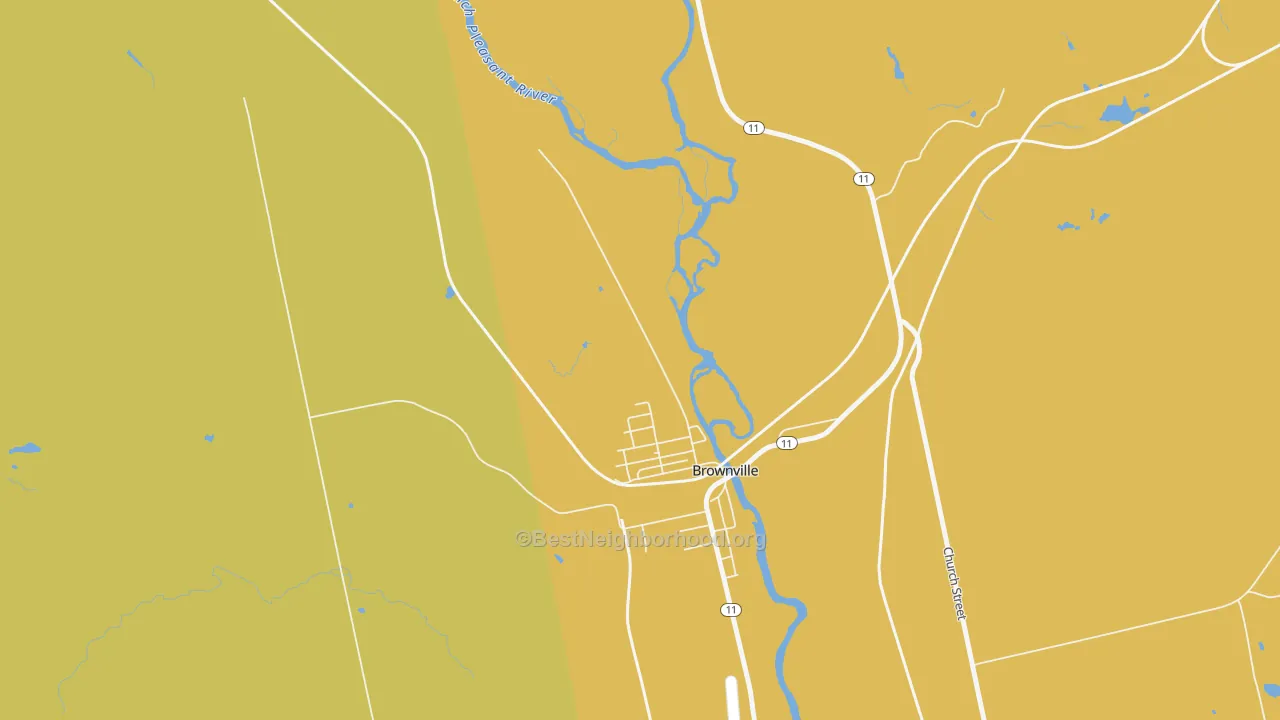 Map of the best neighborhoods in the 04415 area, with better matches in green and worse matches in red