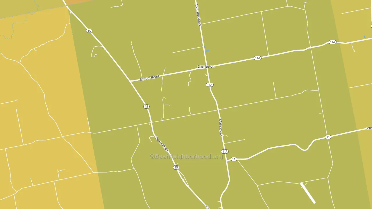 Map of the best neighborhoods in the 04422 area, with better matches in green and worse matches in red