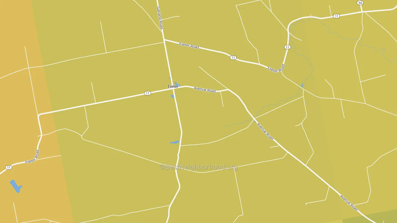 Map of the best neighborhoods in the 04435 area, with better matches in green and worse matches in red