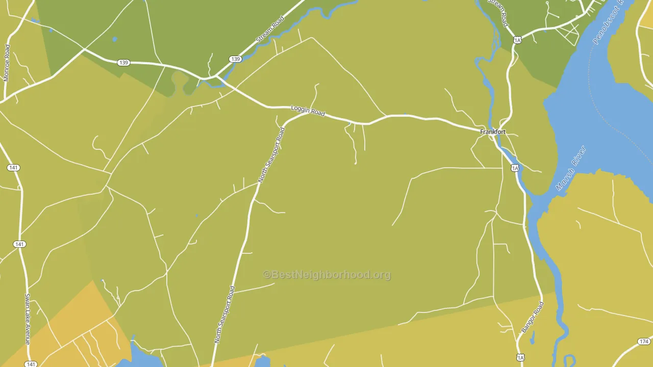 Map of the best neighborhoods in the 04438 area, with better matches in green and worse matches in red