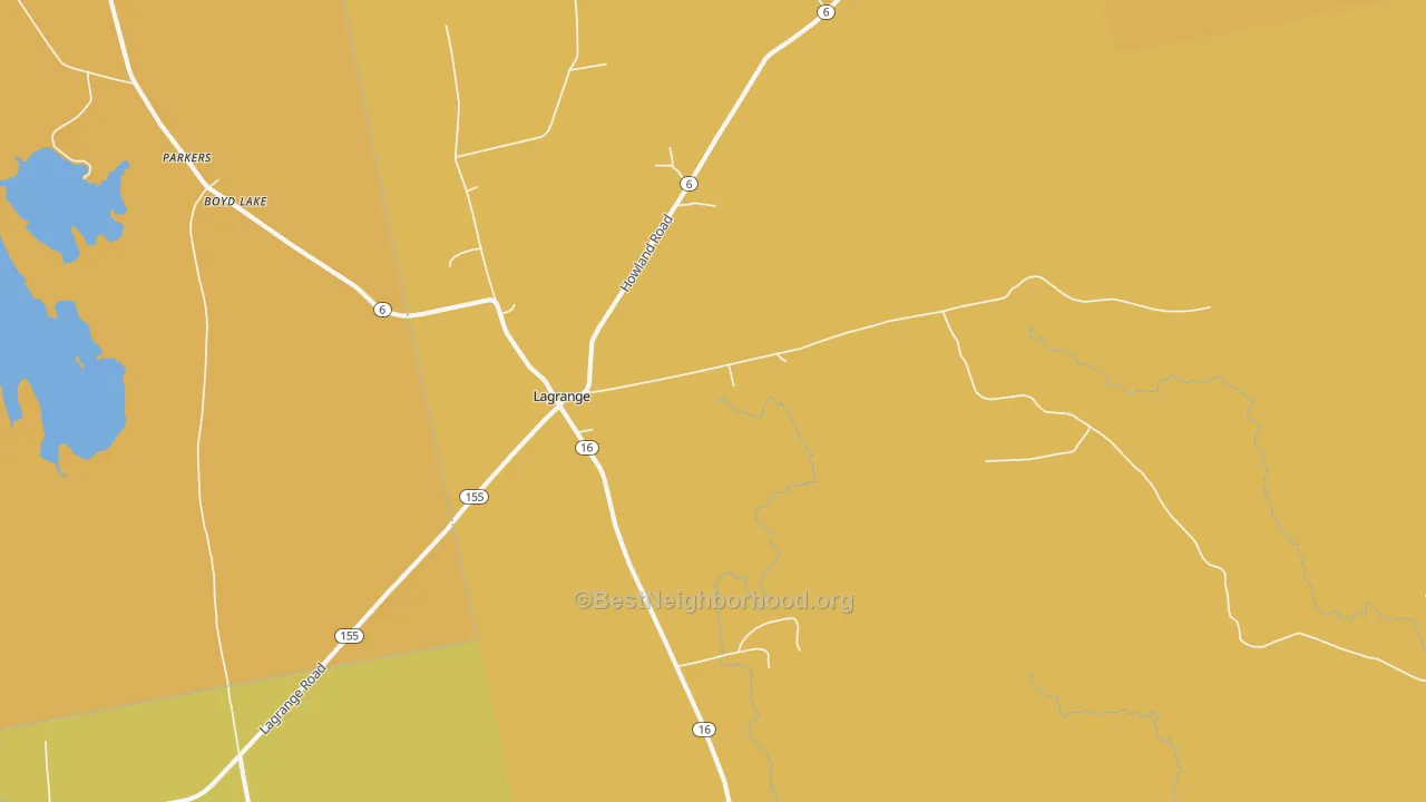Map of the best neighborhoods in the 04453 area, with better matches in green and worse matches in red