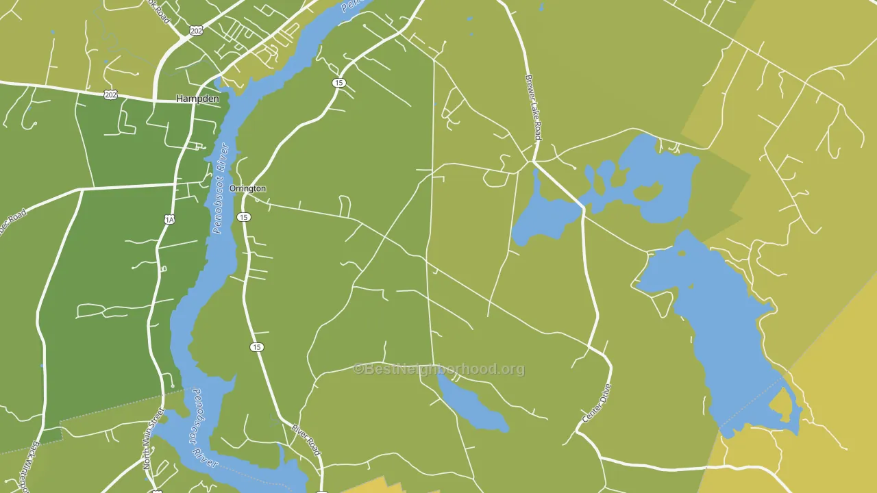 Map of the best neighborhoods in the 04474 area, with better matches in green and worse matches in red