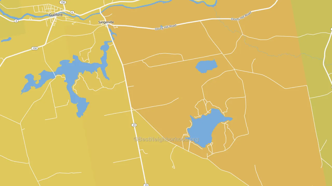 Map of the best neighborhoods in the 04479 area, with better matches in green and worse matches in red