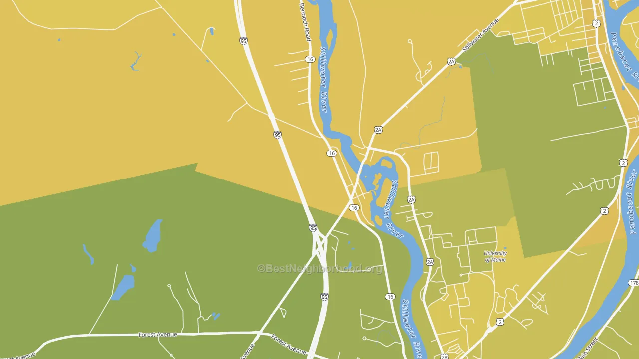 Map of the best neighborhoods in the 04489 area, with better matches in green and worse matches in red
