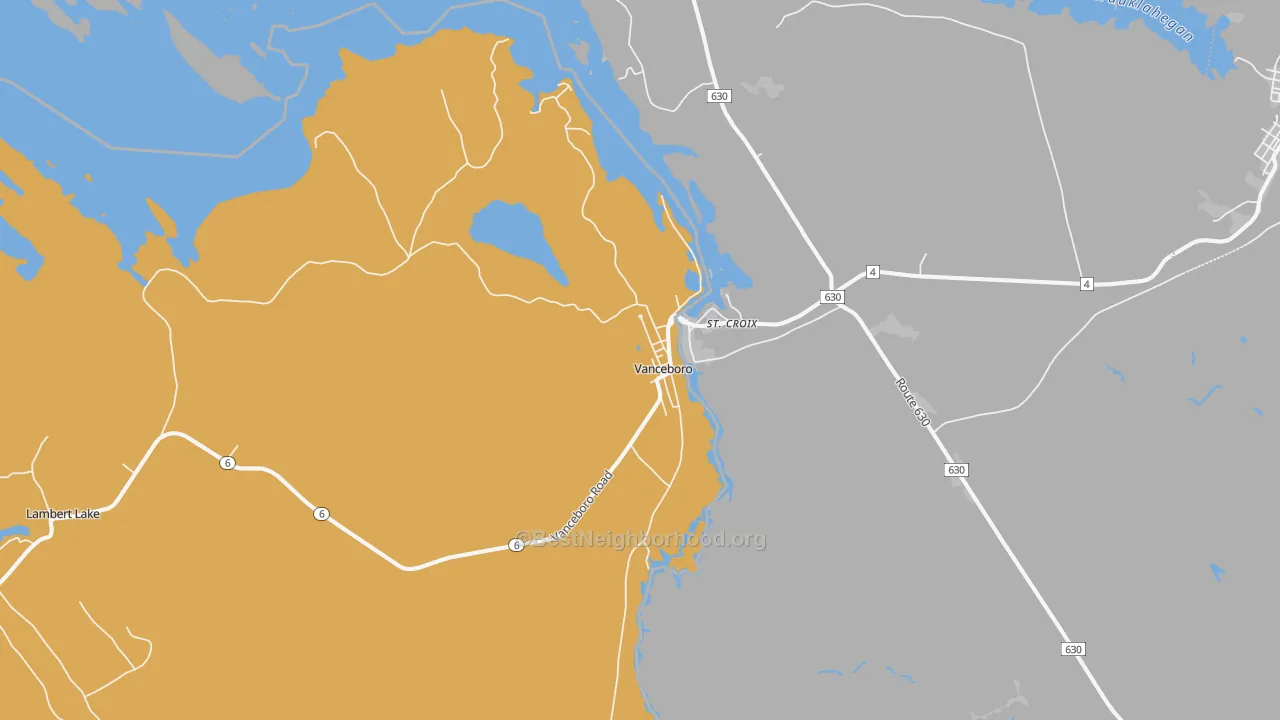 Map of the best neighborhoods in the 04491 area, with better matches in green and worse matches in red