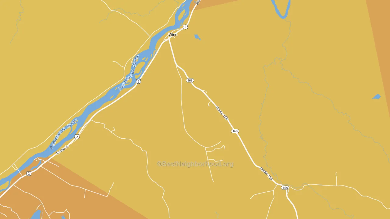 Map of the best neighborhoods in the 04495 area, with better matches in green and worse matches in red