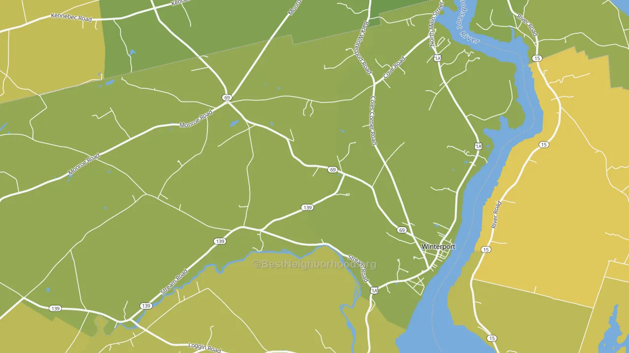 Map of the best neighborhoods in the 04496 area, with better matches in green and worse matches in red
