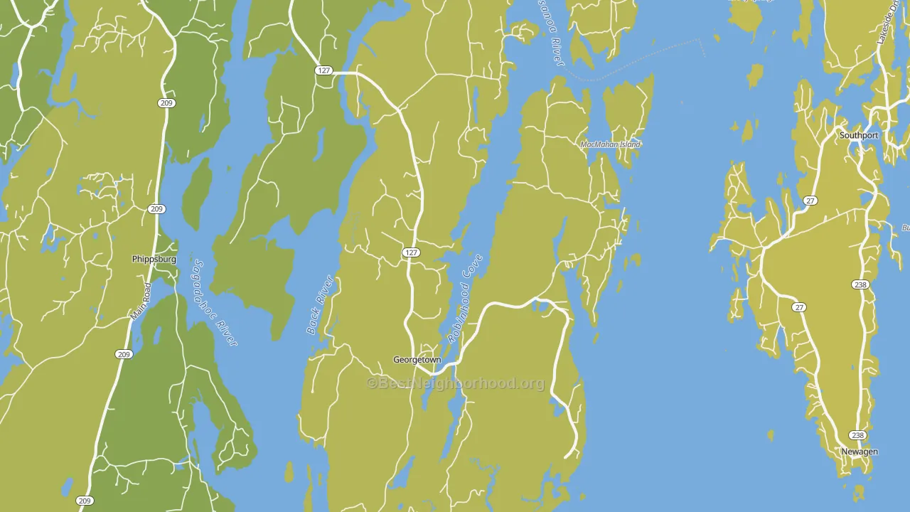 Map of the best neighborhoods in the 04548 area, with better matches in green and worse matches in red