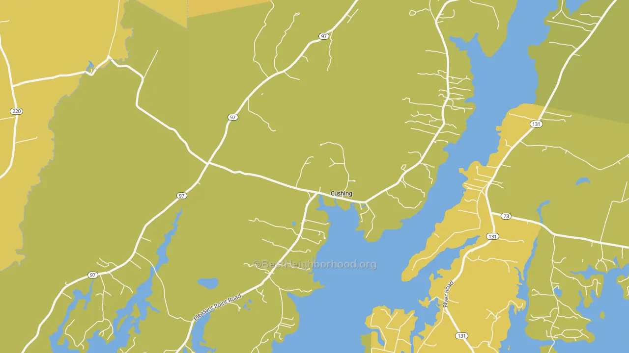 Map of the best neighborhoods in the 04563 area, with better matches in green and worse matches in red
