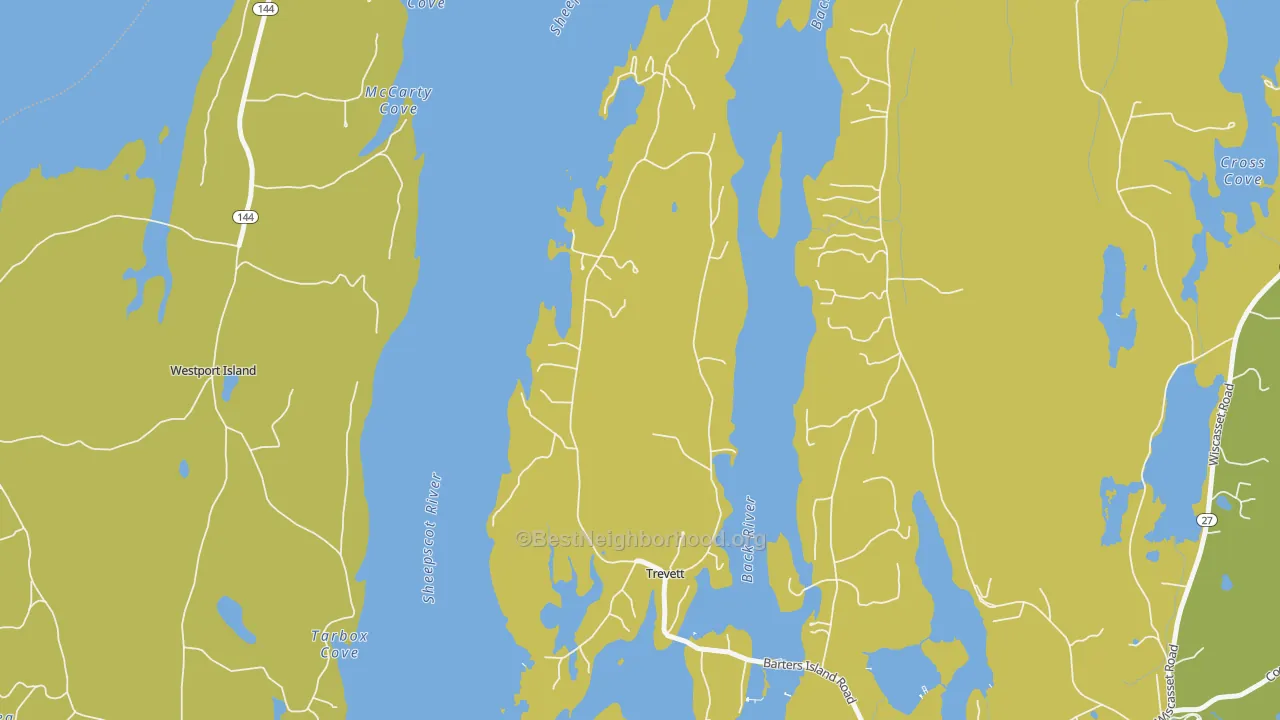 Map of the best neighborhoods in the 04571 area, with better matches in green and worse matches in red