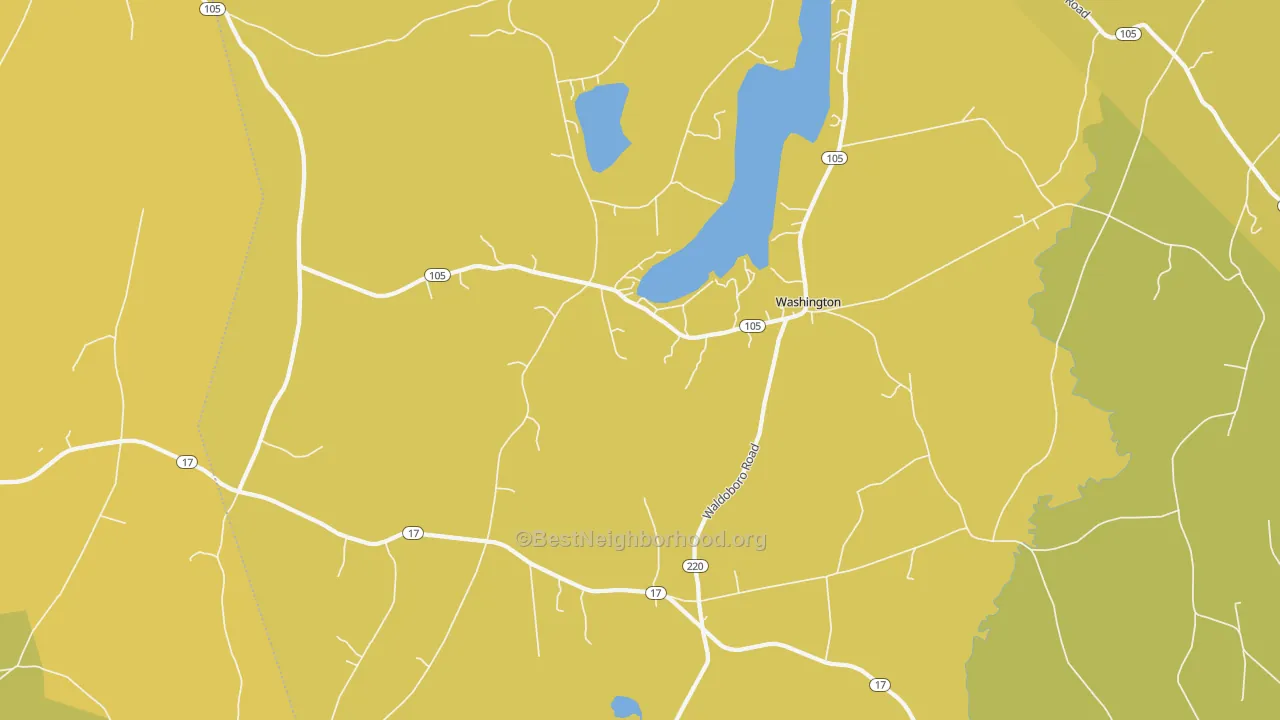 Map of the best neighborhoods in the 04574 area, with better matches in green and worse matches in red
