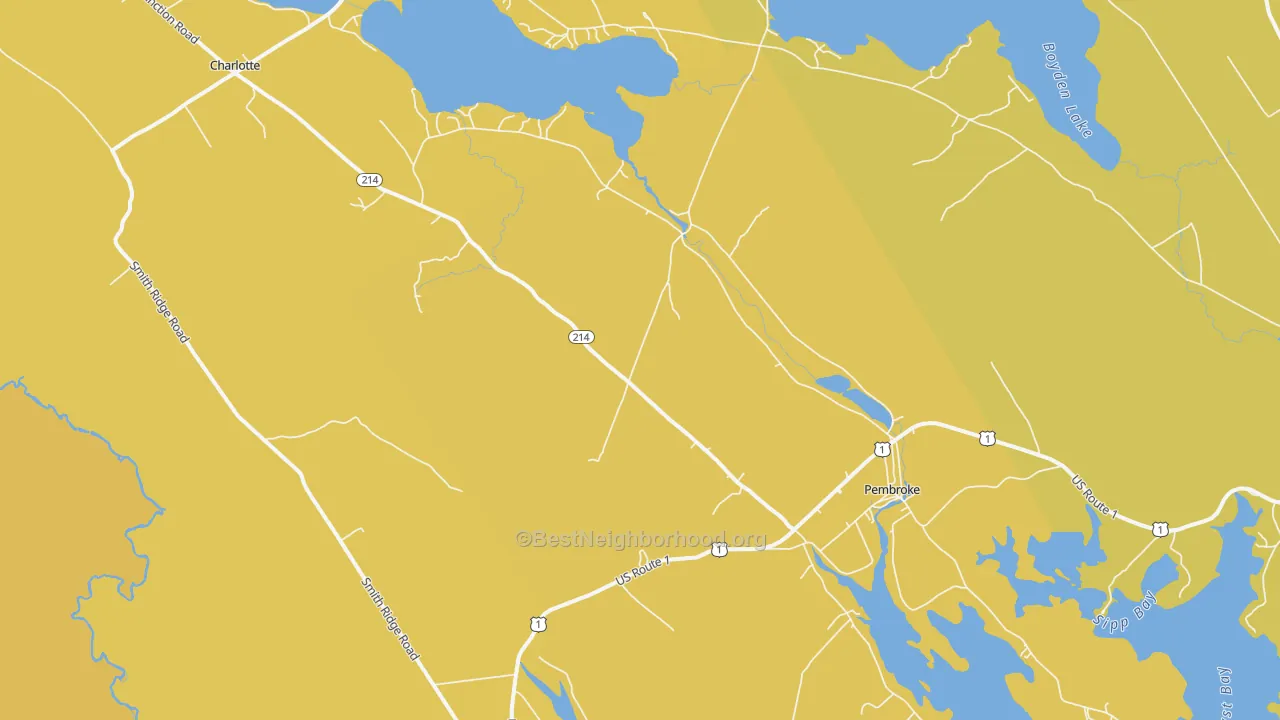 Map of the best neighborhoods in the 04666 area, with better matches in green and worse matches in red