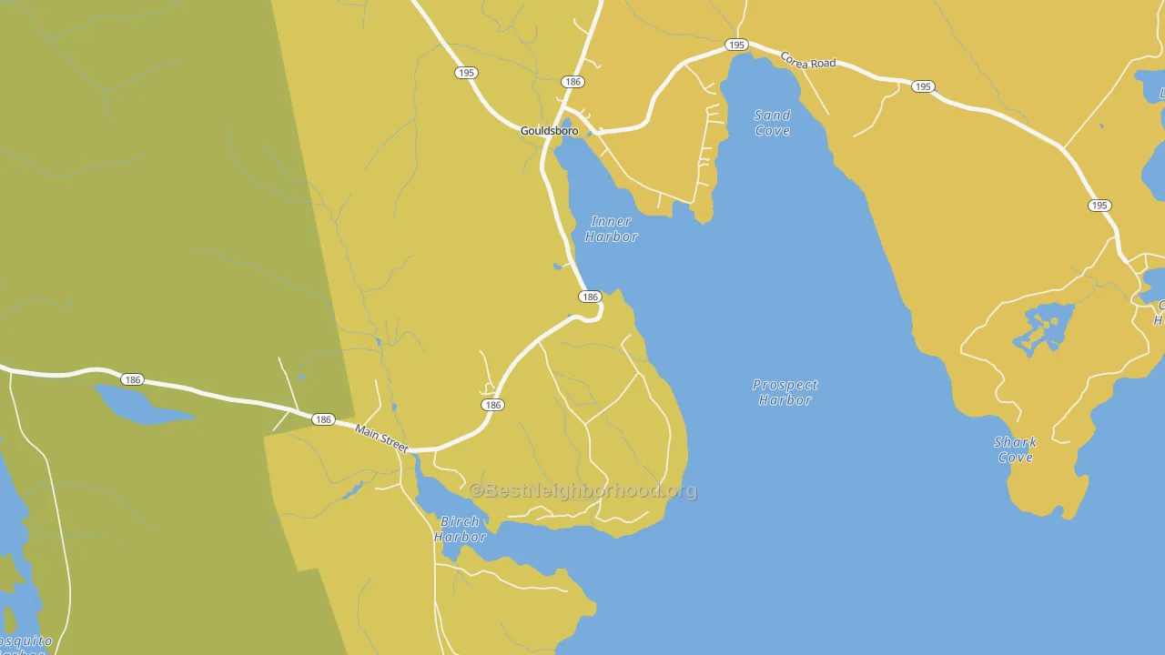 Map of the best neighborhoods in the 04669 area, with better matches in green and worse matches in red