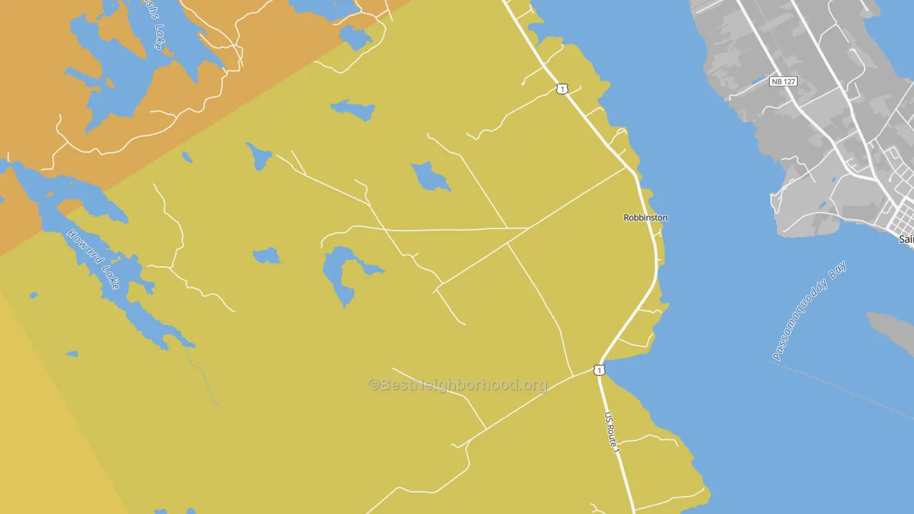 Map of the best neighborhoods in the 04671 area, with better matches in green and worse matches in red