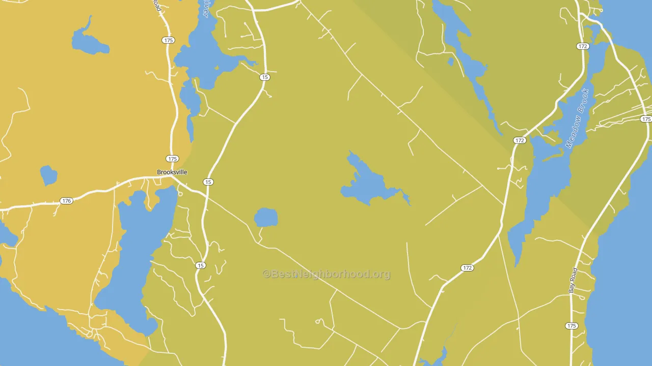 Map of the best neighborhoods in the 04676 area, with better matches in green and worse matches in red