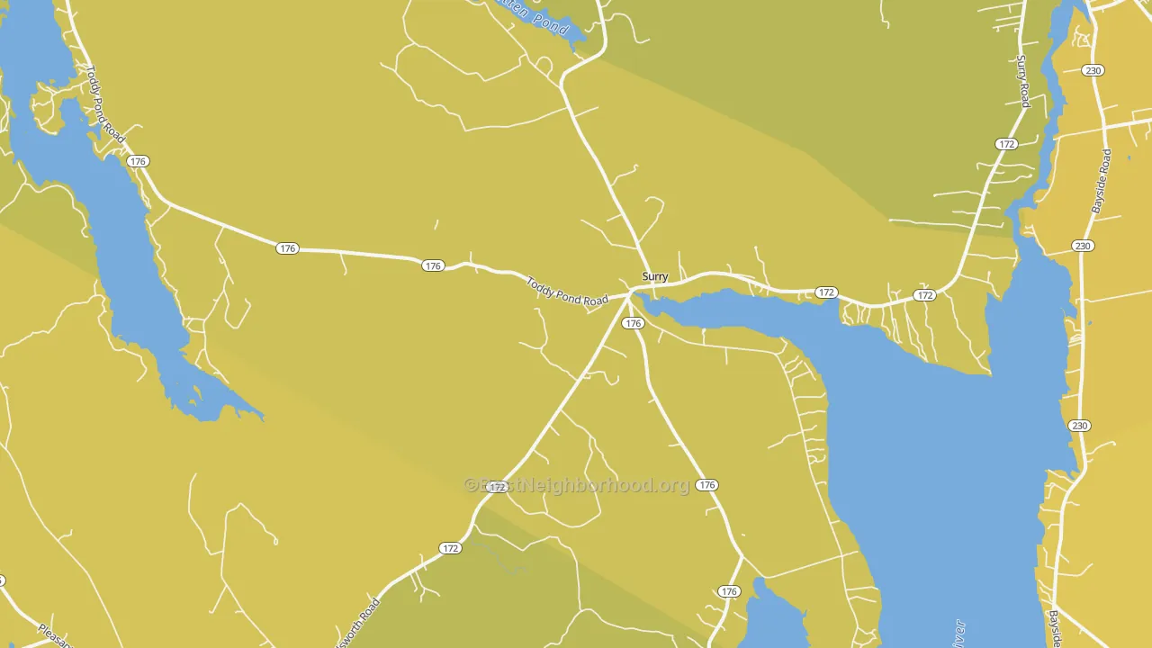 Map of the best neighborhoods in the 04684 area, with better matches in green and worse matches in red