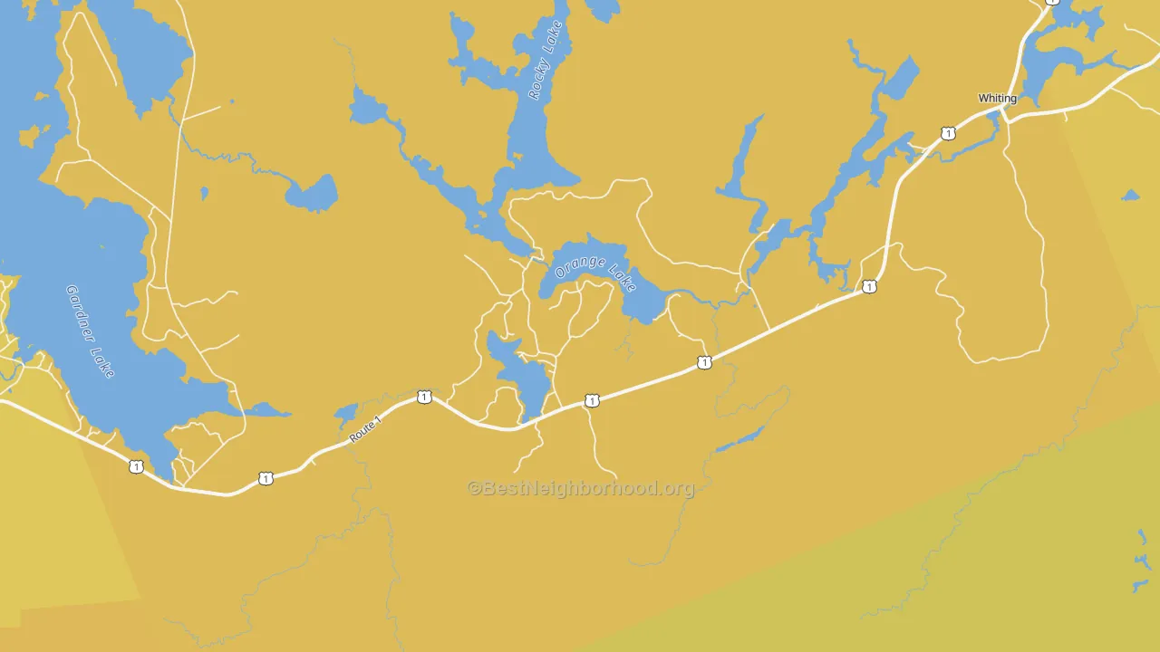 Map of the best neighborhoods in the 04691 area, with better matches in green and worse matches in red