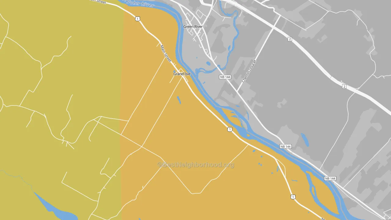 Map of the best neighborhoods in the 04746 area, with better matches in green and worse matches in red